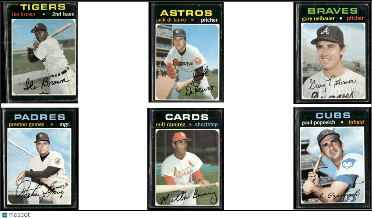 1971 Topps 6 ~ CARDLOT HIGH NUMBERS Ike Brown/Paul Popovich (Good-VG)