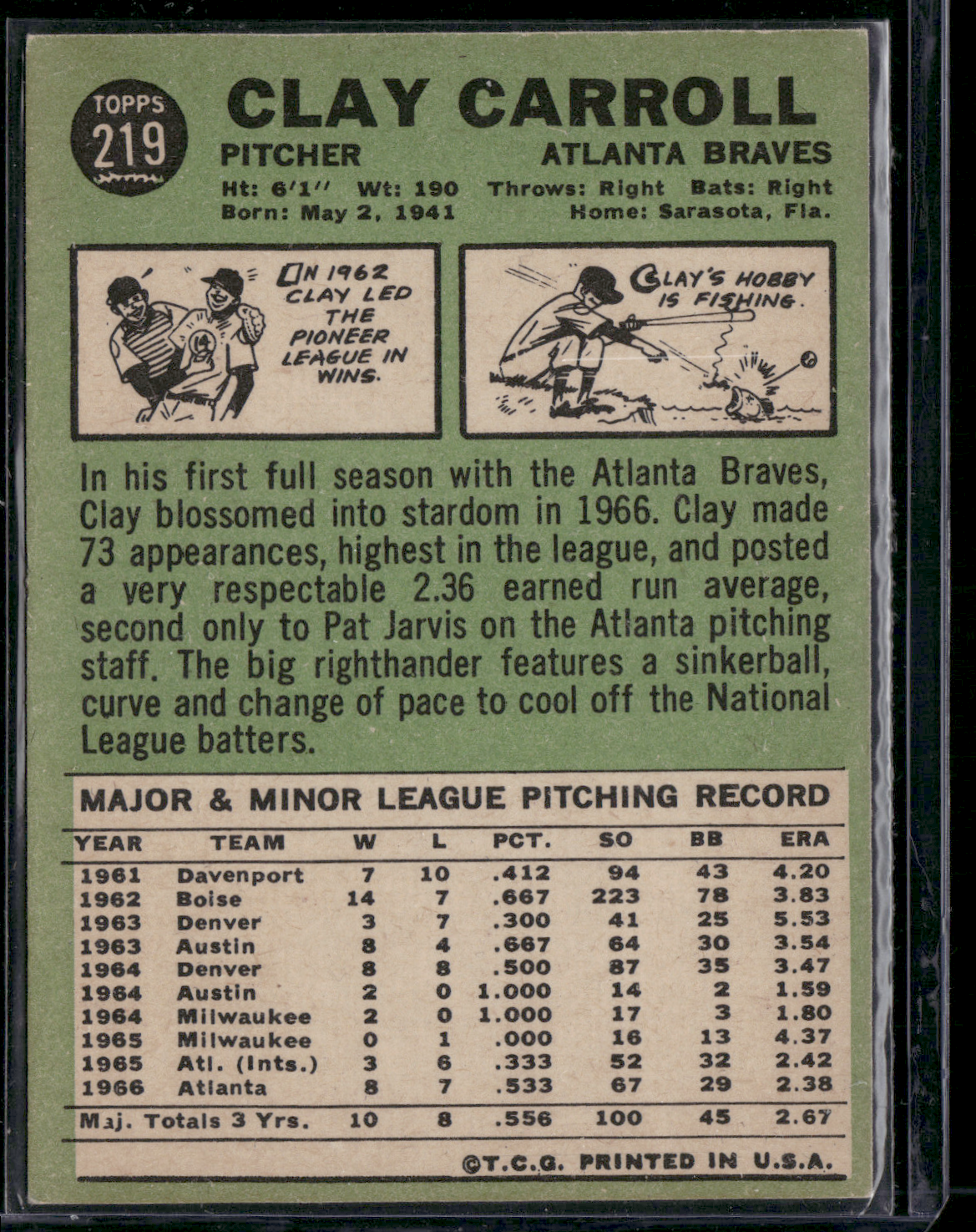 1967 Topps CLAY CARROLL #219 (VG)