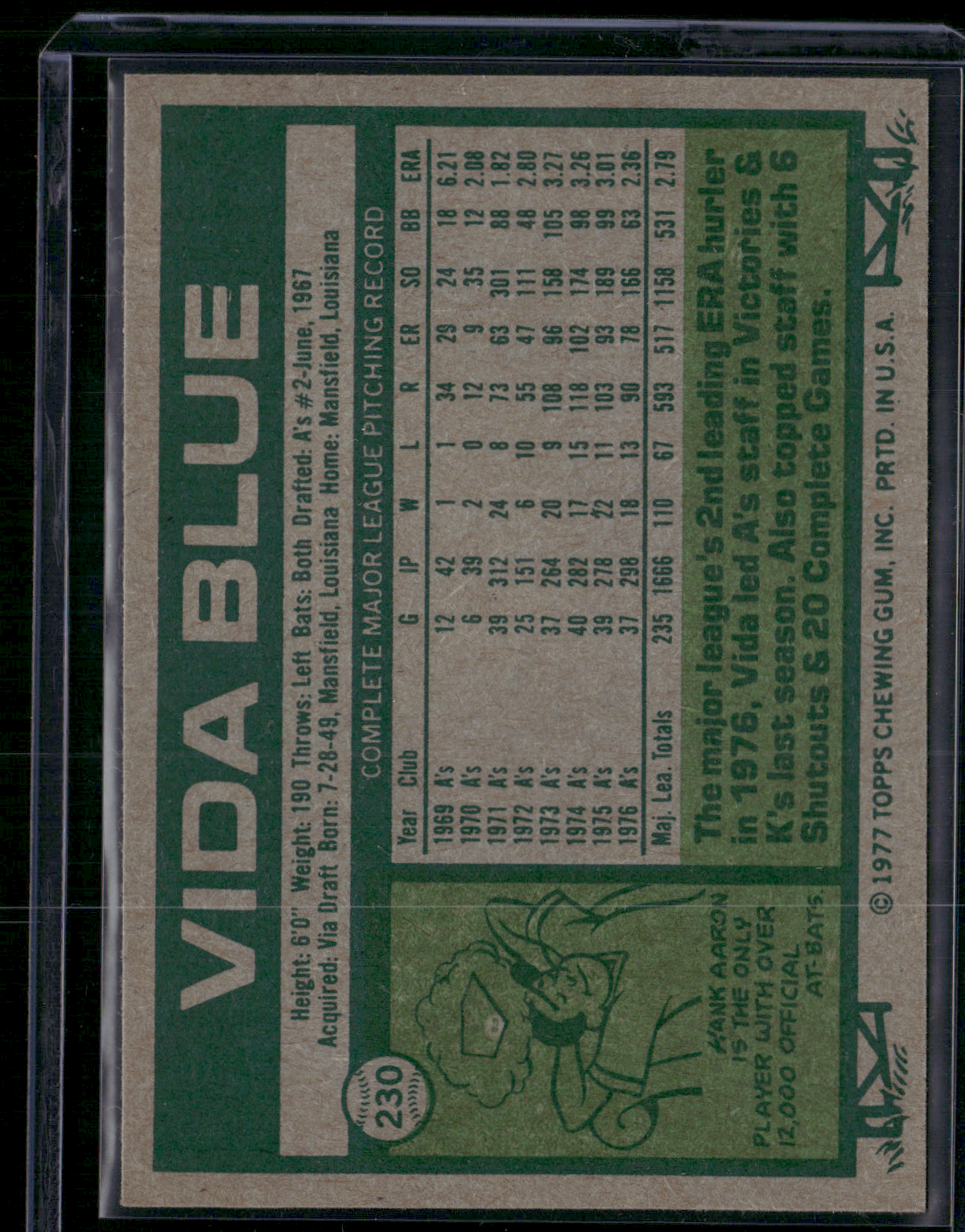 1977 Topps VIDA BLUE #230 (EX/MT)