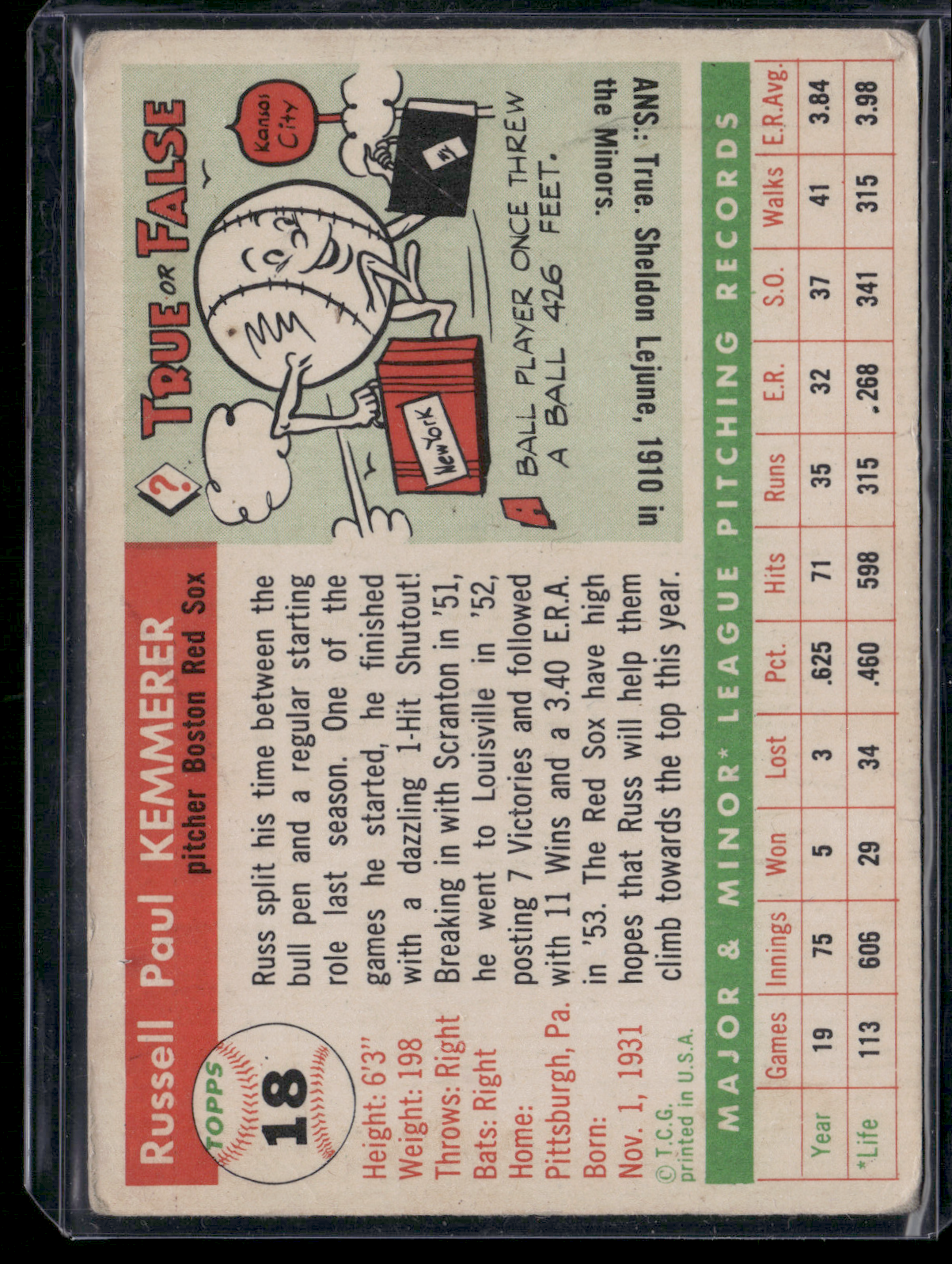 1955 Topps RUSS KEMMERER #18 (Good)