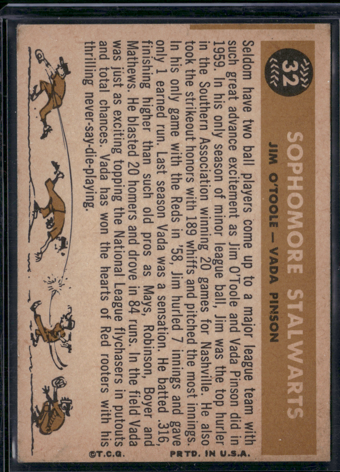 1960 Topps JIM O'TOOLE/VADA PINSON #32 Sophomore Stalwars Staining (Good)
