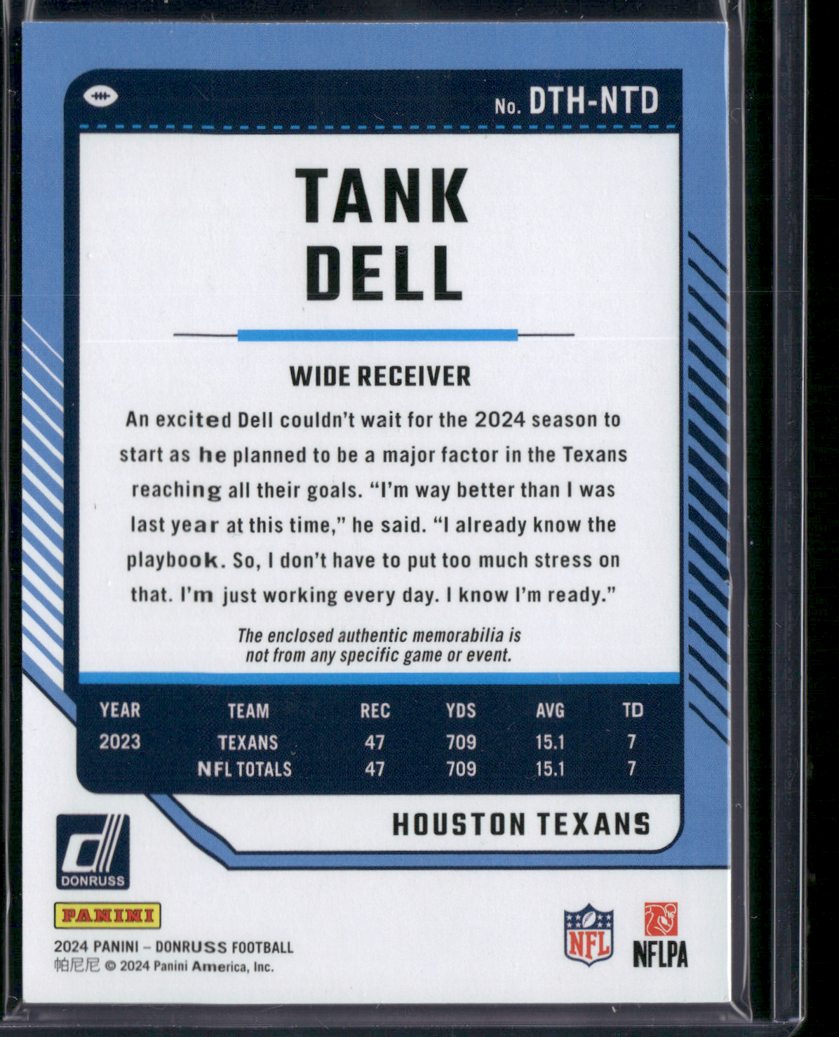 2024 Panini Donruss TANK DELL #DTH-NTD DONRUSS THREADS