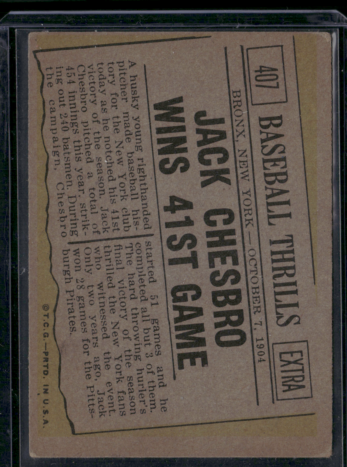 1961 Topps JACK CHESBRO WINS 41st GAME #407 Baseball Thrills (Good)