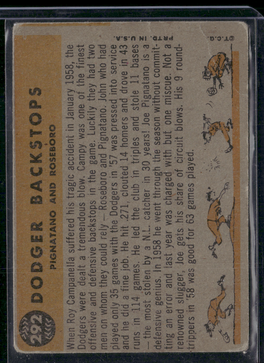 1960 Topps JOHN ROSEBORO/JOE PIGNATANO #292 Dodger Backstops Creases (Good)