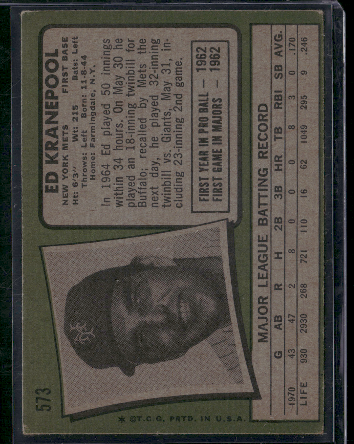 1971 Topps ED KRANEPOOL #573 (VG)
