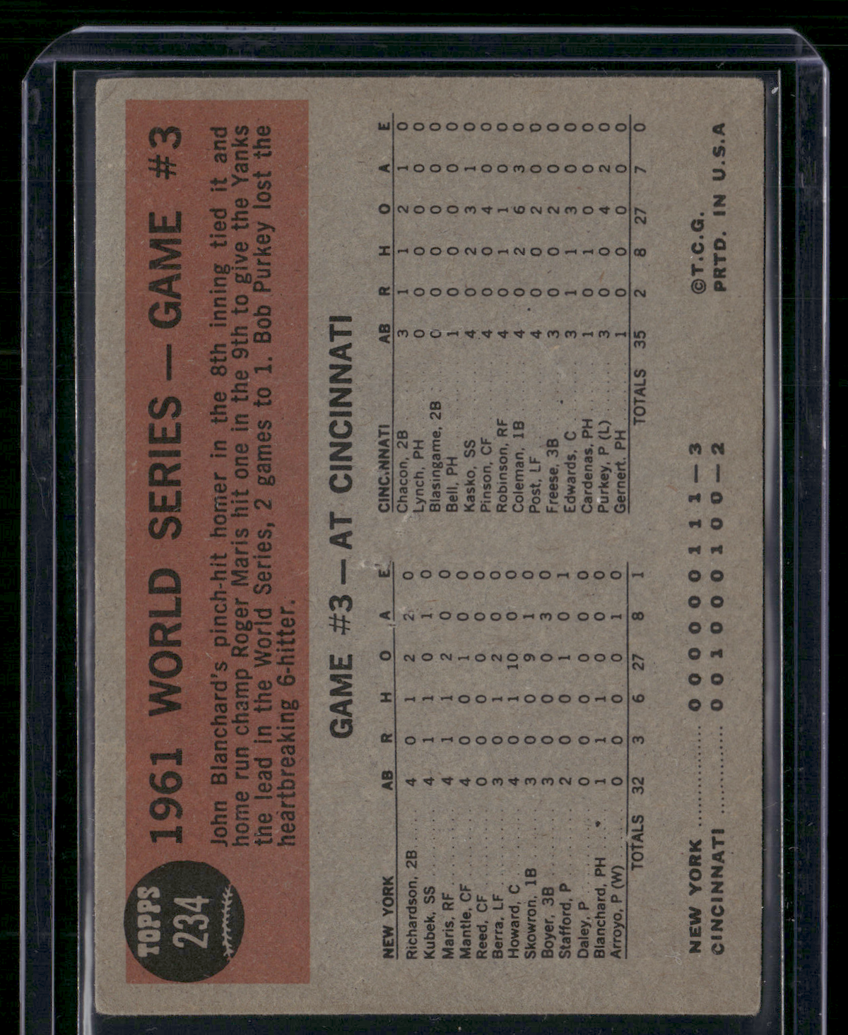 1962 Topps ROGER MARIS WINS IT IN THE 9TH #234 World Sereies Game #3 (Poor)