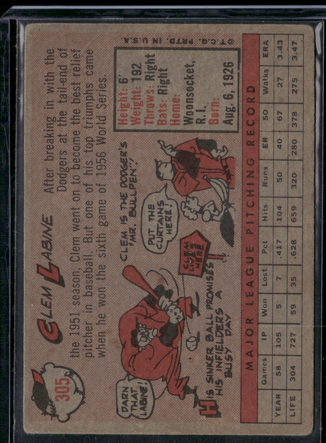 1958 Topps CLEM LABINE #305