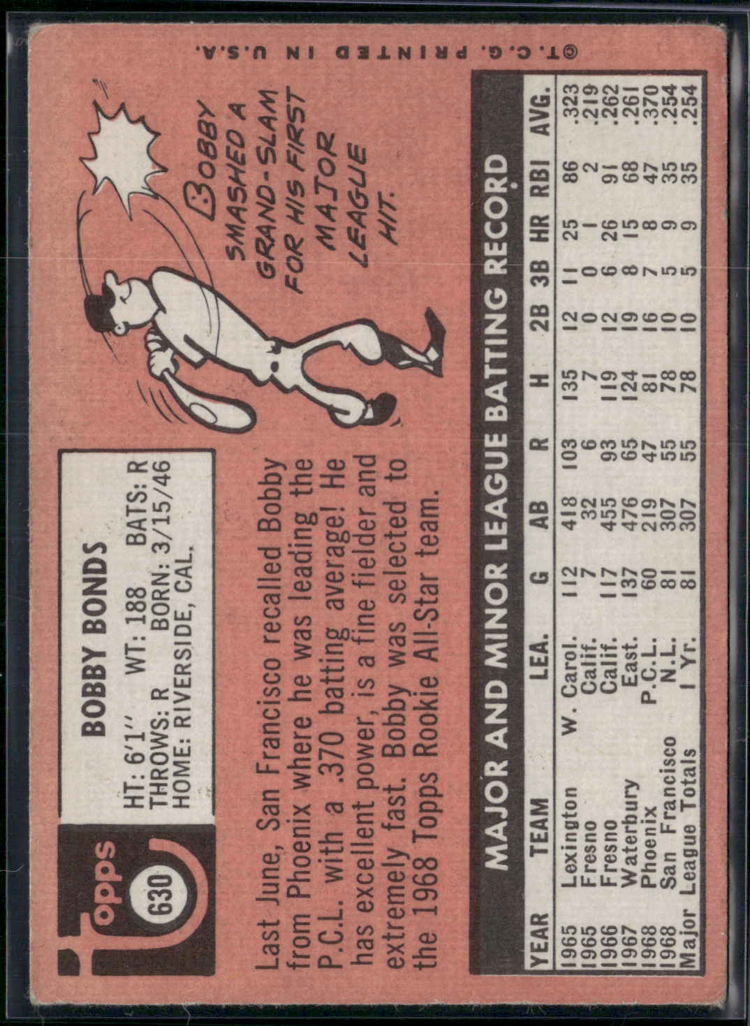 1969 Topps BOBBY BONDS #630 Rookie Cup (VG)