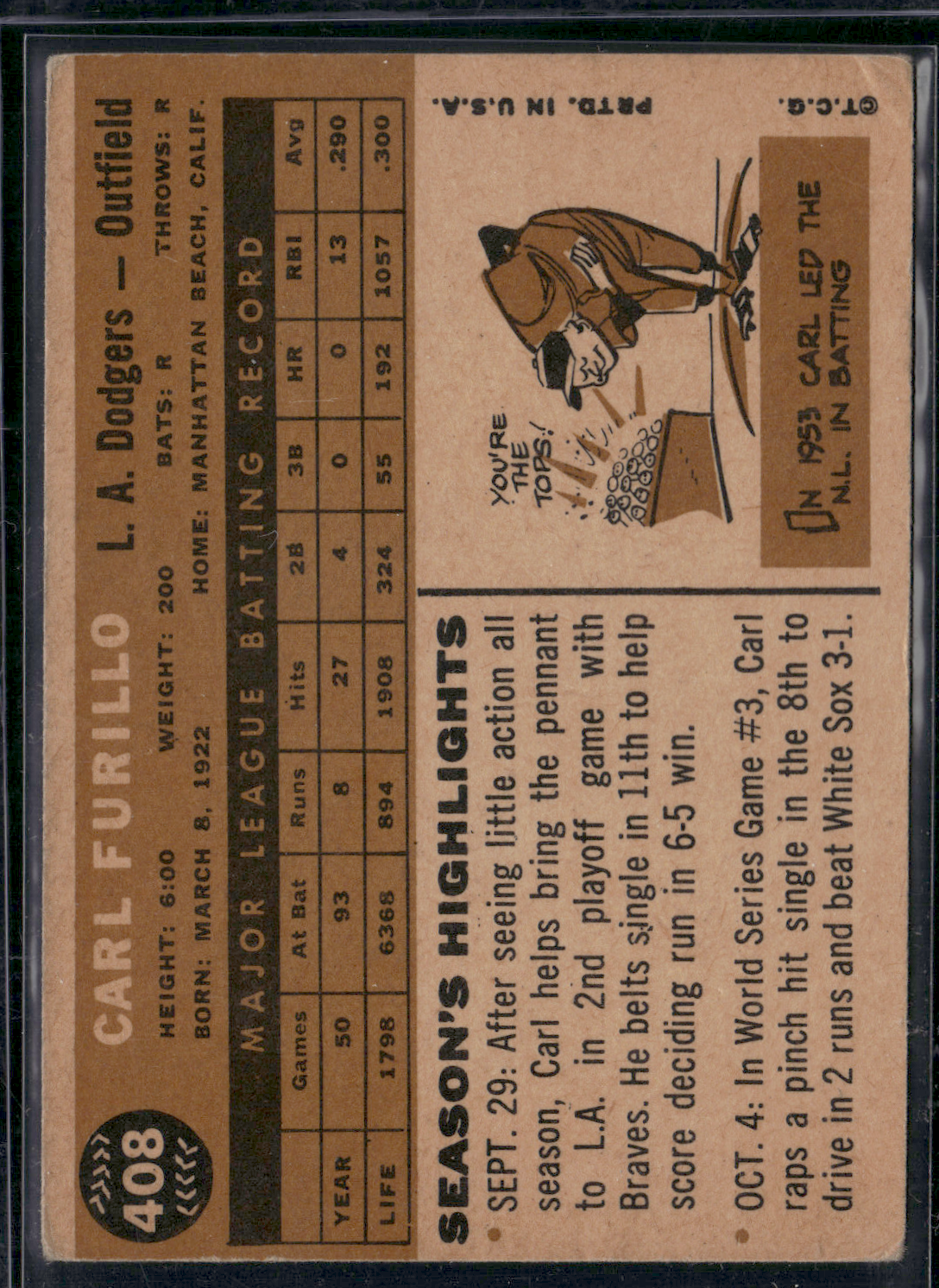 1960 Topps CARL FURILLO #408