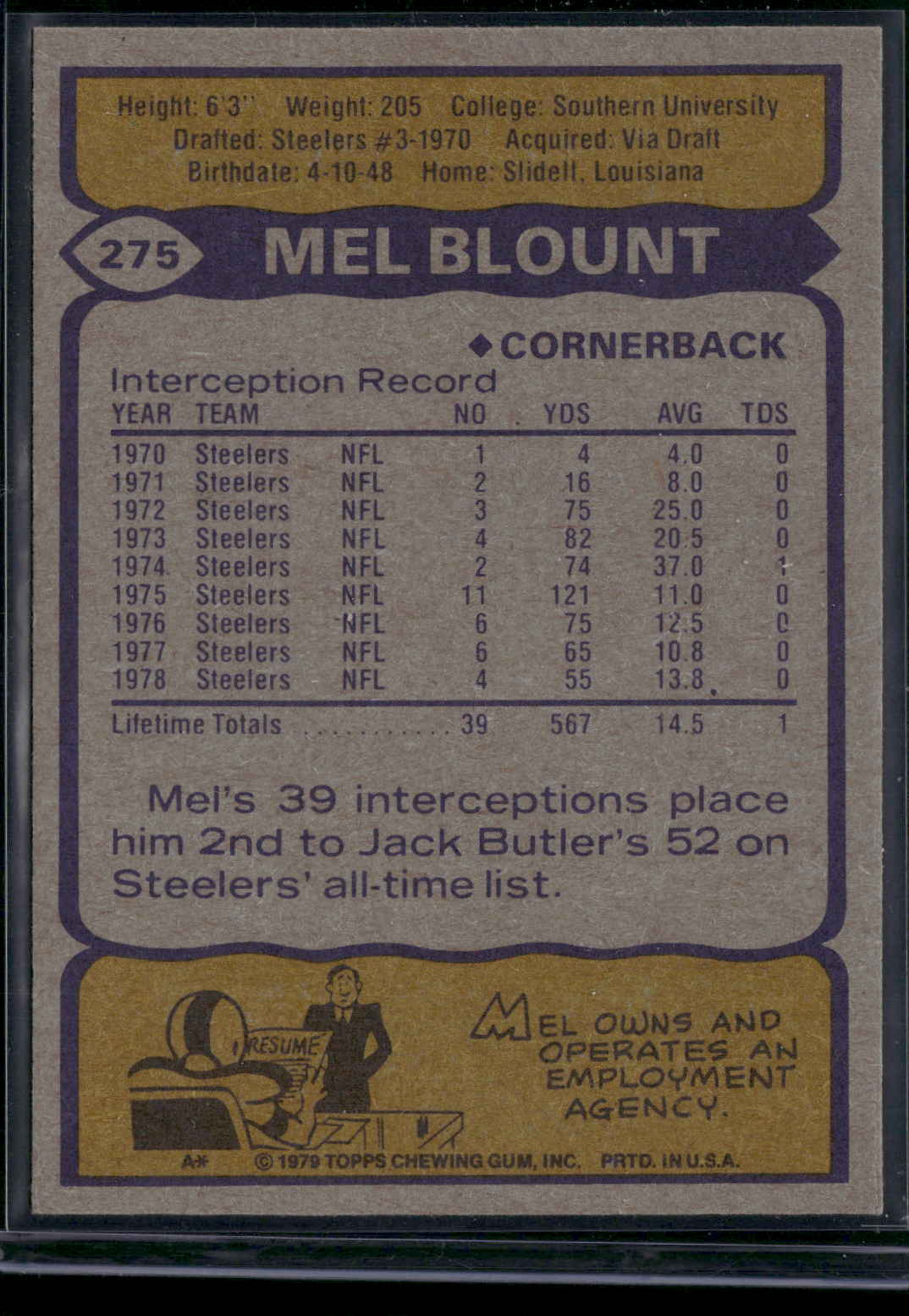 1979 Topps MEL BLOUNT #275 (NM)