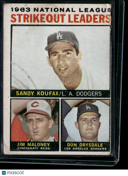 1964 Topps SANDY KOUFAX/JIM MALONEY/DON DRYSDALE #5 1963 NL Strikeout Leaders