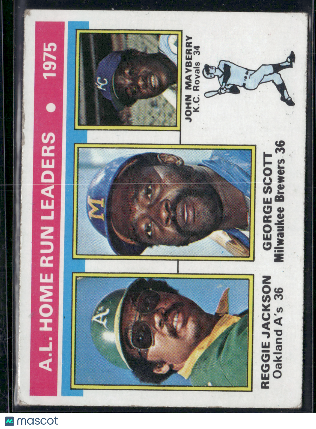 1976 Topps REGGIE JACKSON/SCOTT/MAYBERRY #194 1975 AL HR Leaders (VG-VG/EX)