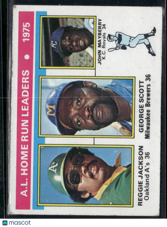 1976 Topps REGGIE JACKSON/SCOTT/MAYBERRY #194 1975 AL HR Leaders (VG-VG/EX)