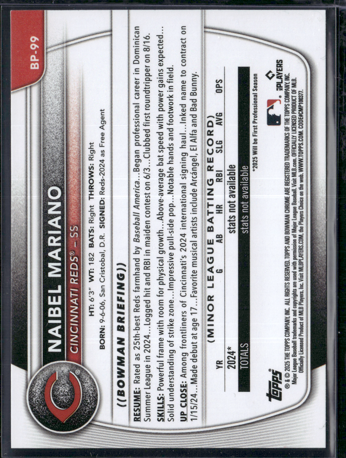 2025 Bowman NAIBEL MARIANO #BCP-99 1st Bowman