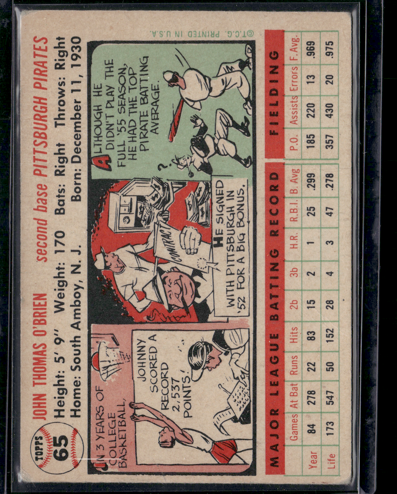 1956 Topps JOHNNY O'BRIEN #65