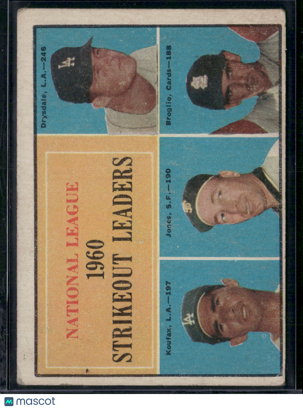 1961 Topps 1960 NL STRIKEOUT LEADERS #49 Drysdale/Koufax/Jones/Broglio (Good)
