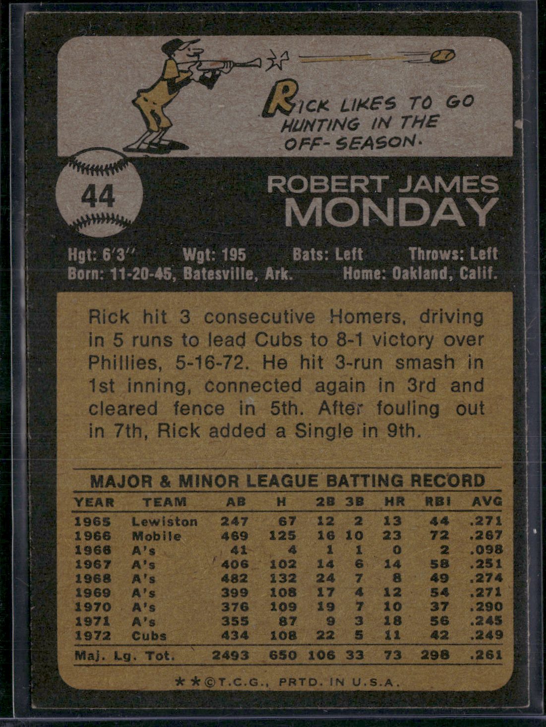 1973 Topps RICK MONDAY #44 (EX-EX/MT)