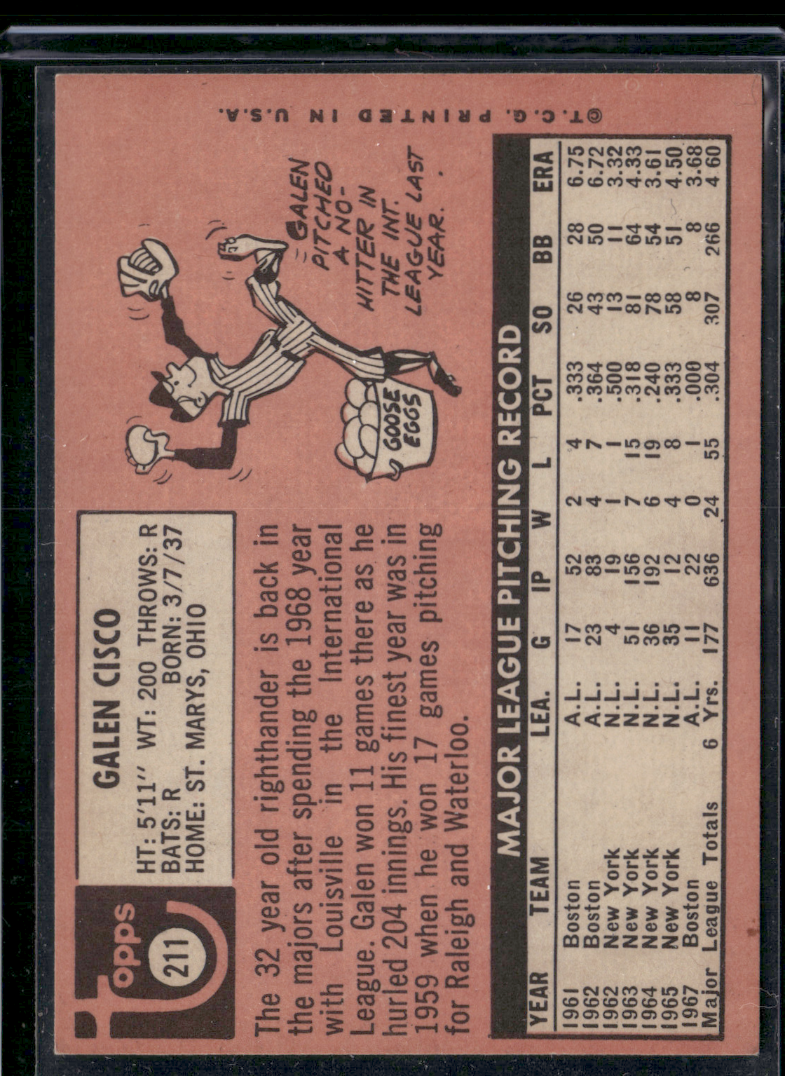 1969 Topps GALEN CISCO #211 (VG-EX)