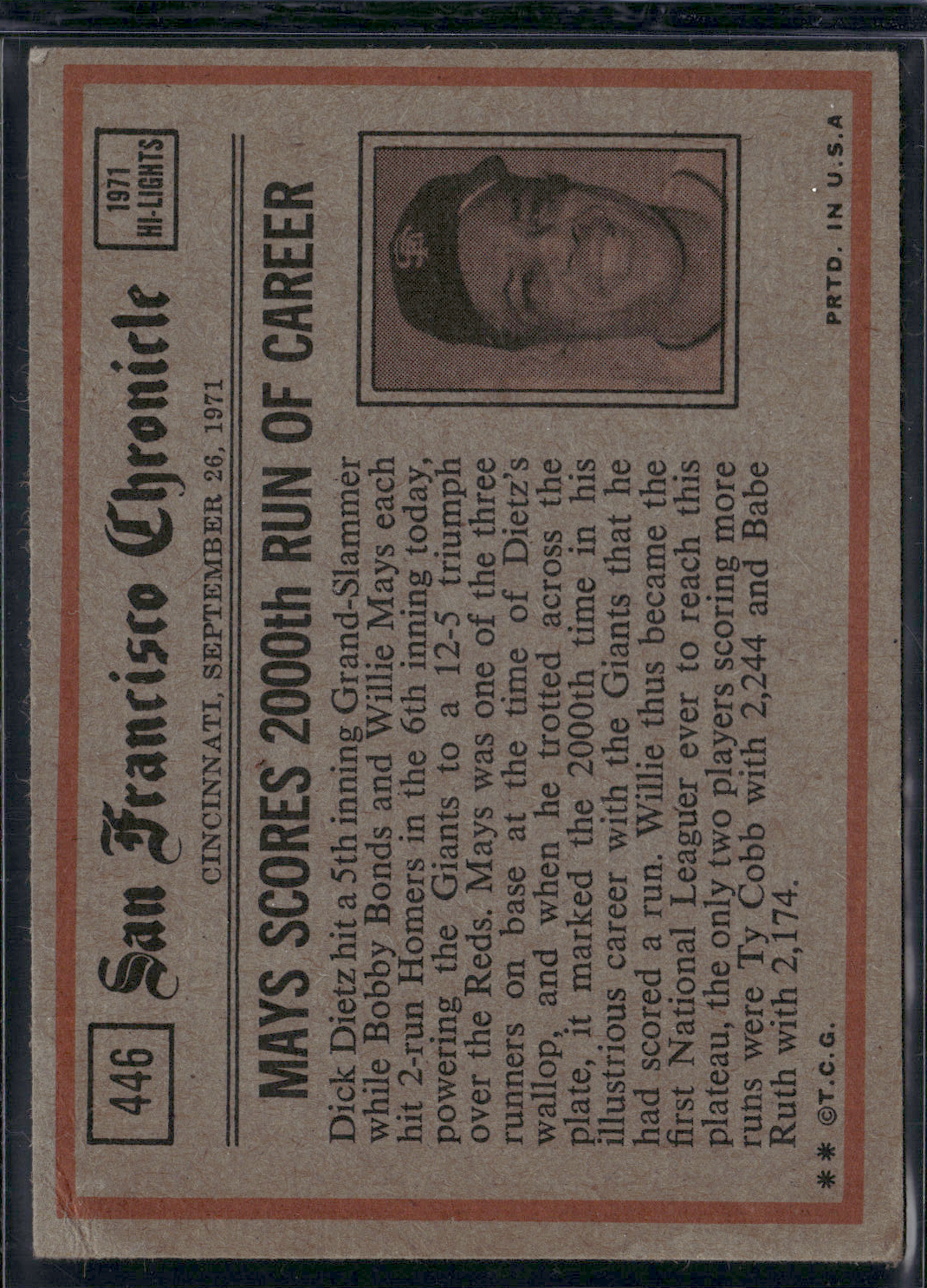 1972 Topps TOM SEAVER #446 In Action Wrinkling Top Corners (Fair)