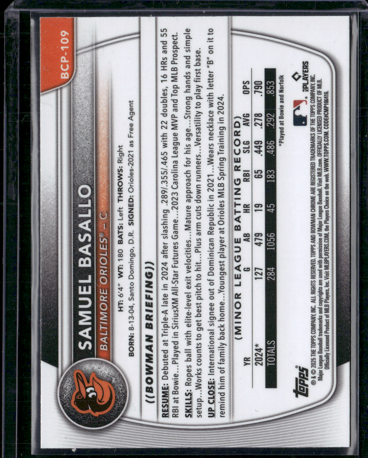 2025 Bowman SAMUEL BASALLO #BCP-109 Chrome