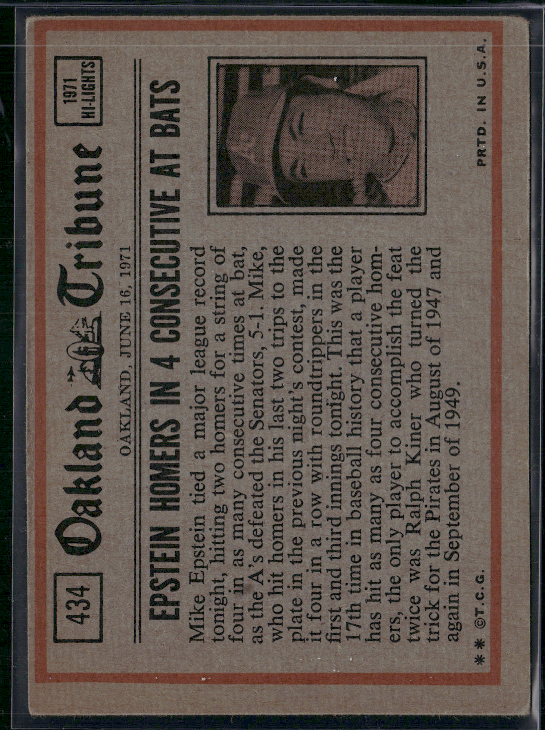 1972 Topps JOHNNY BENCH #434 Ink on Front (Poor)