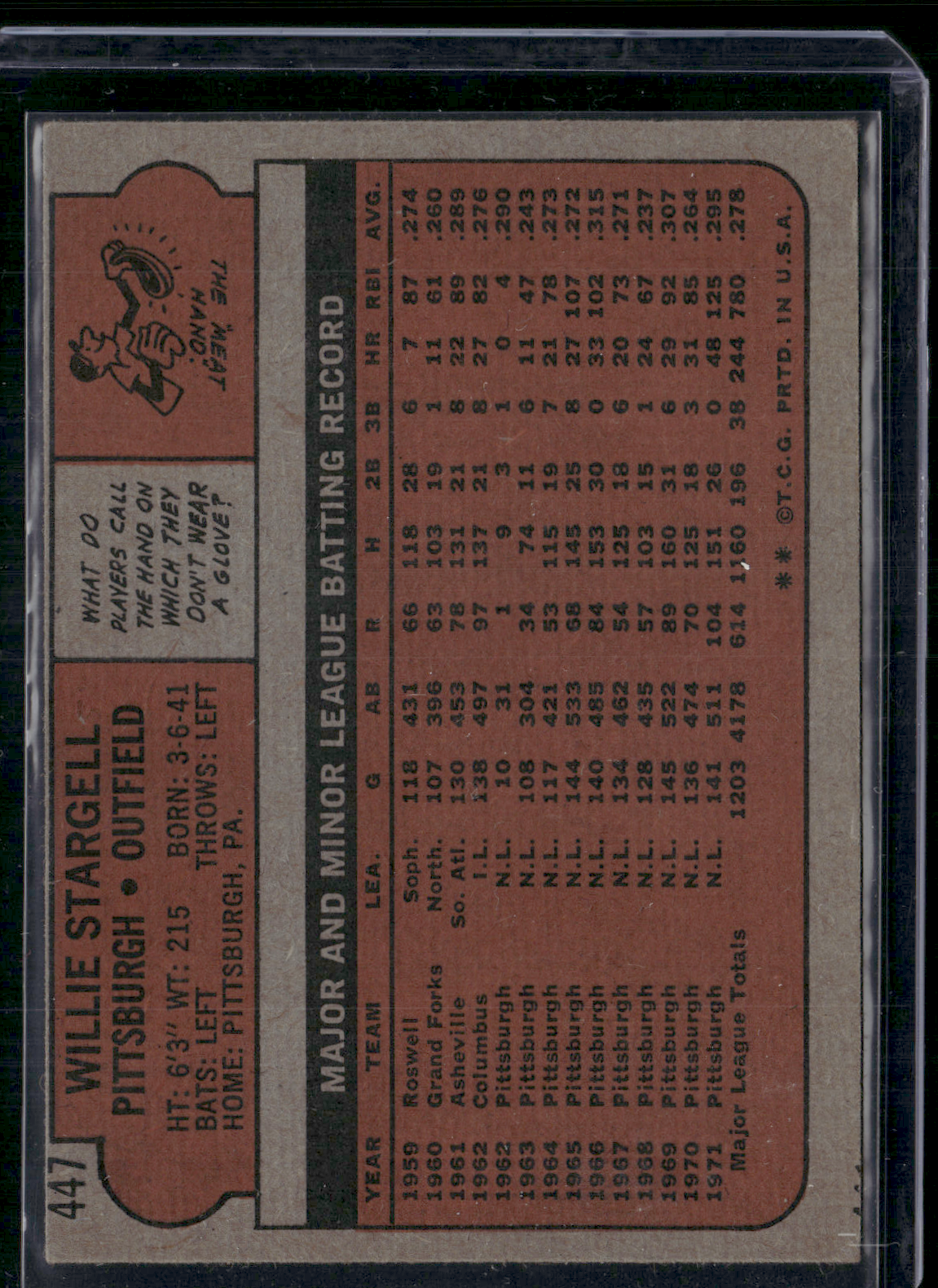 1972 Topps WILLIE STARGELL #447 (VG)