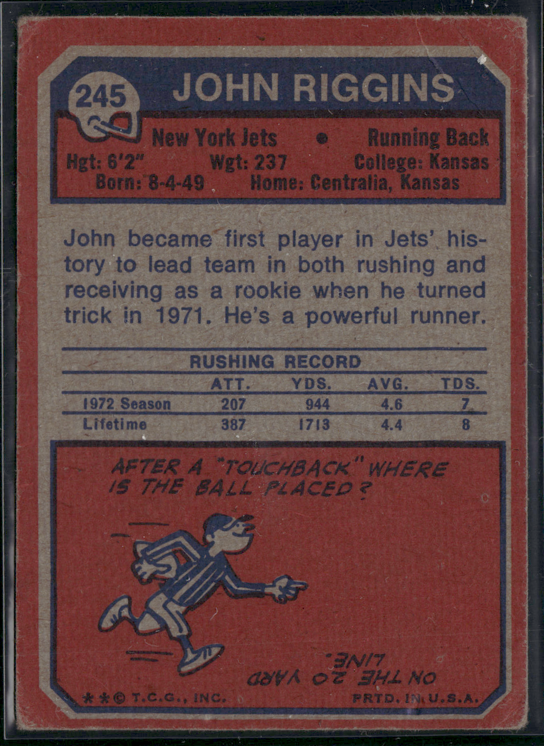 1973 Topps JOHN RIGGINS #245 Surface dents Wrinkles (Good)