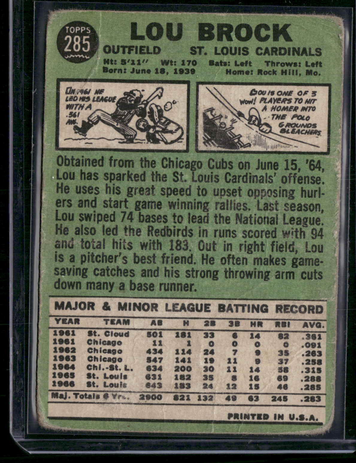 1967 Topps LOU BROCK #285 Wrinkles (Fair-Good)