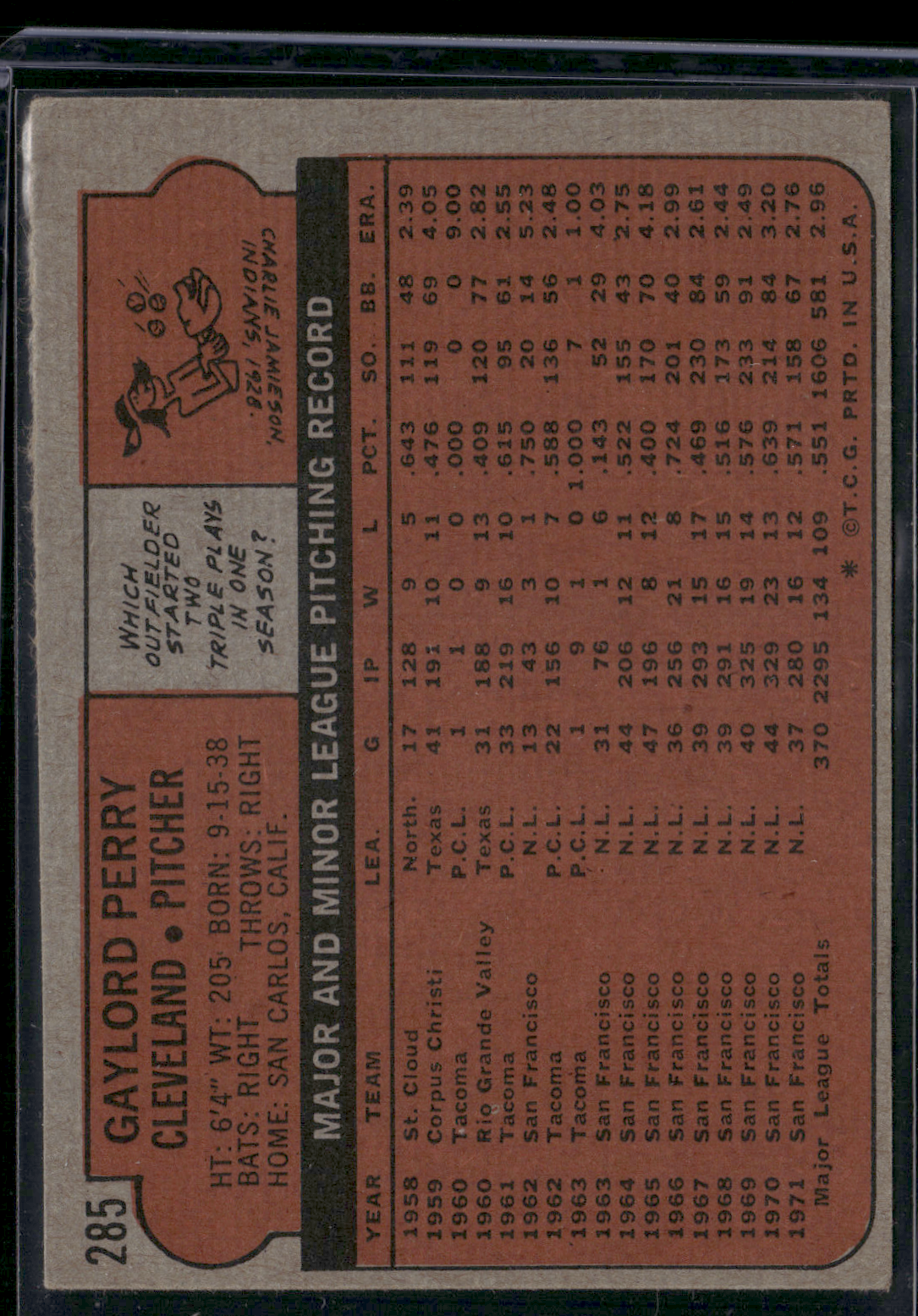 1972 Topps GAYLORD PERRY #285