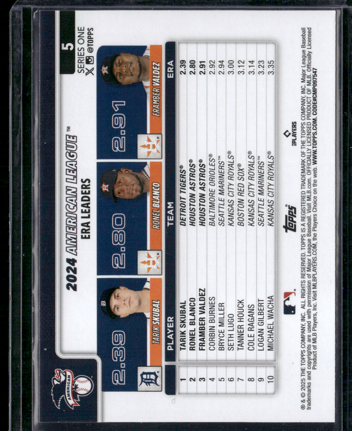 2025 Topps Series 1 AL ERA LEADERS SKUBAL #5 Glitter Refractor