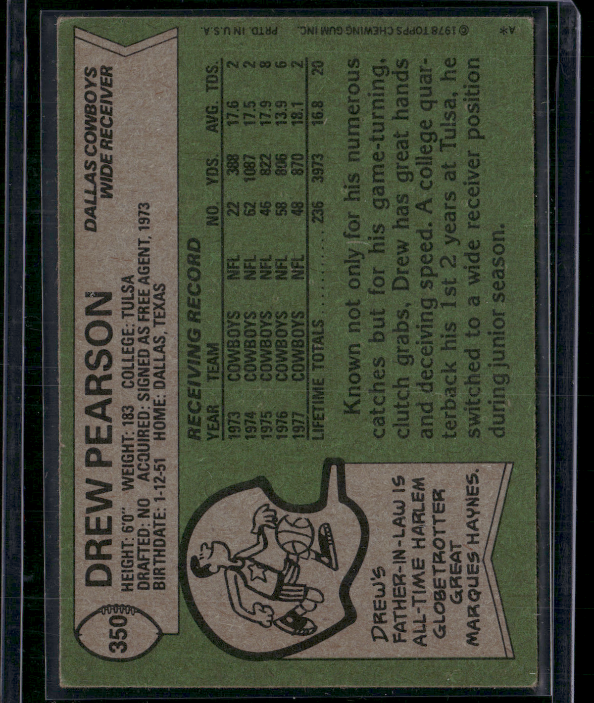 1978 Topps DREW PEARSON #350 (VG/EX-EX)