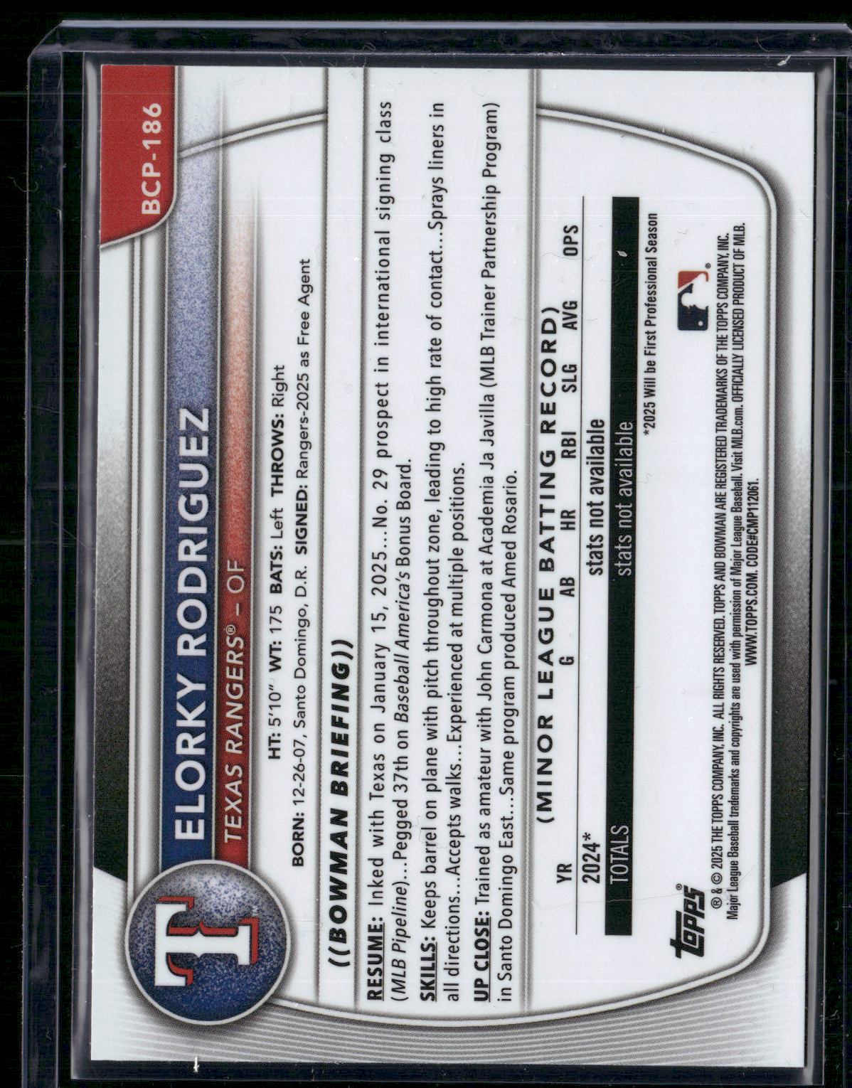 2025 Bowman Chrome ELORKY RODRIGUEZ #BCP-186 Chrome 1st Bowman