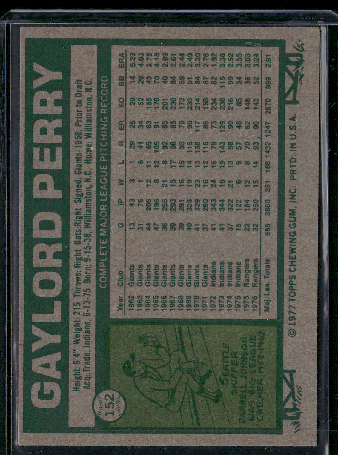 1977 Topps GAYLORD PERRY #152 (EX)