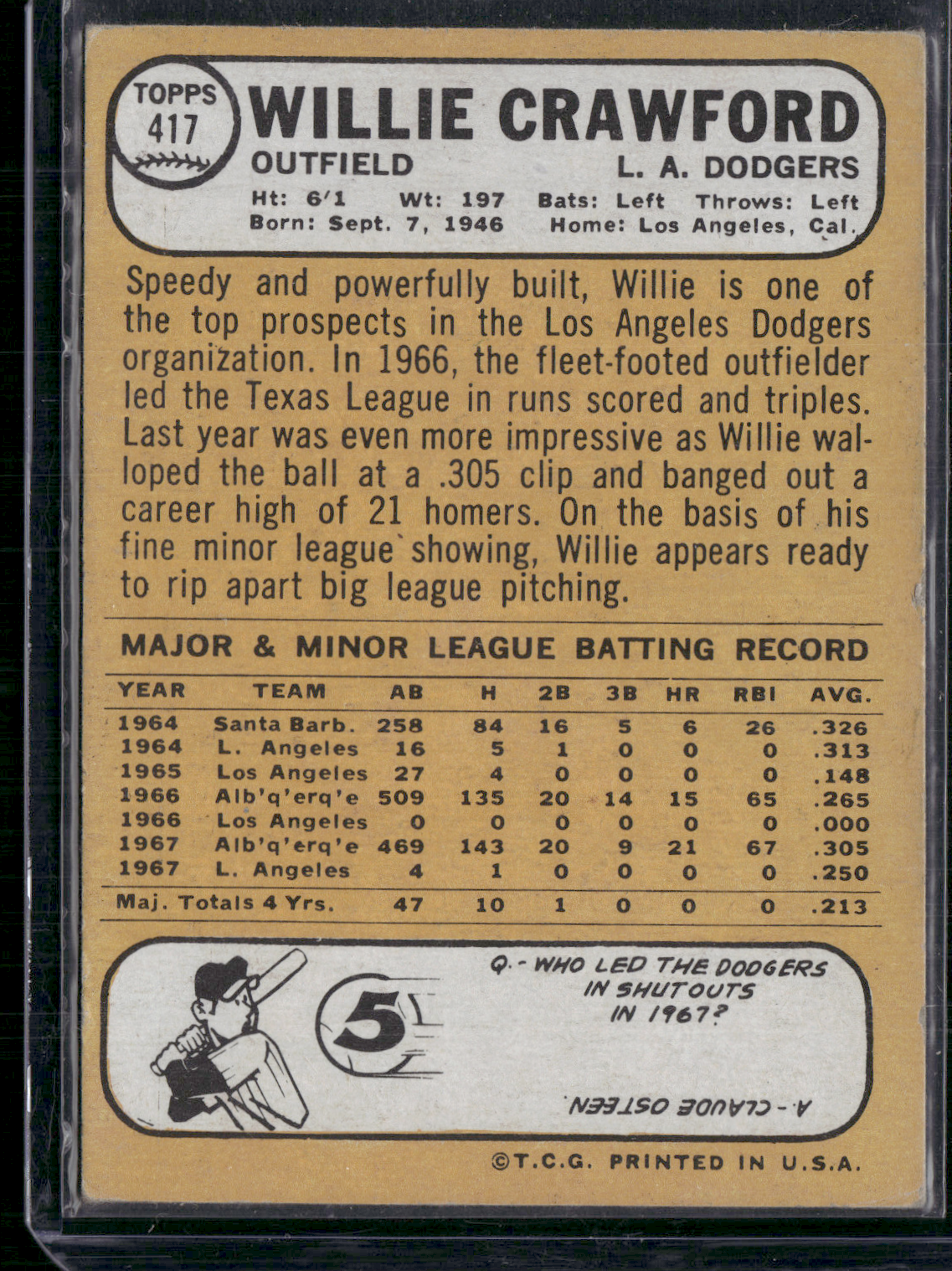 1968 Topps WILLIE CRAWFORD #417
