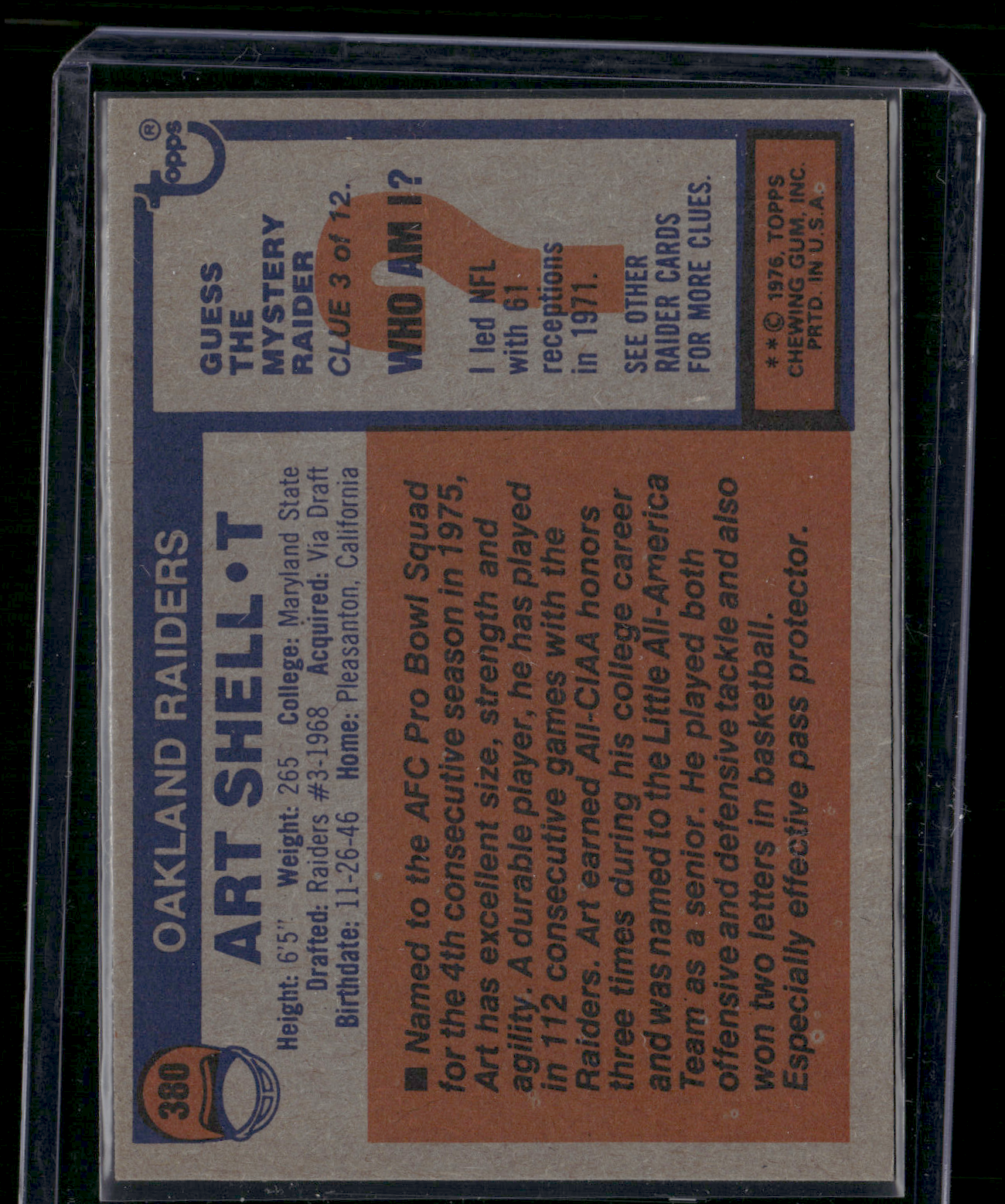 1976 Topps ART SHELL #380 (EX/MT)