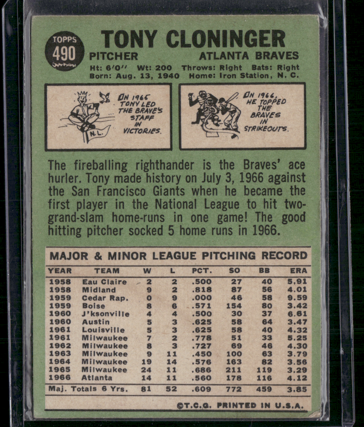 1967 Topps TONY CLONINGER #490