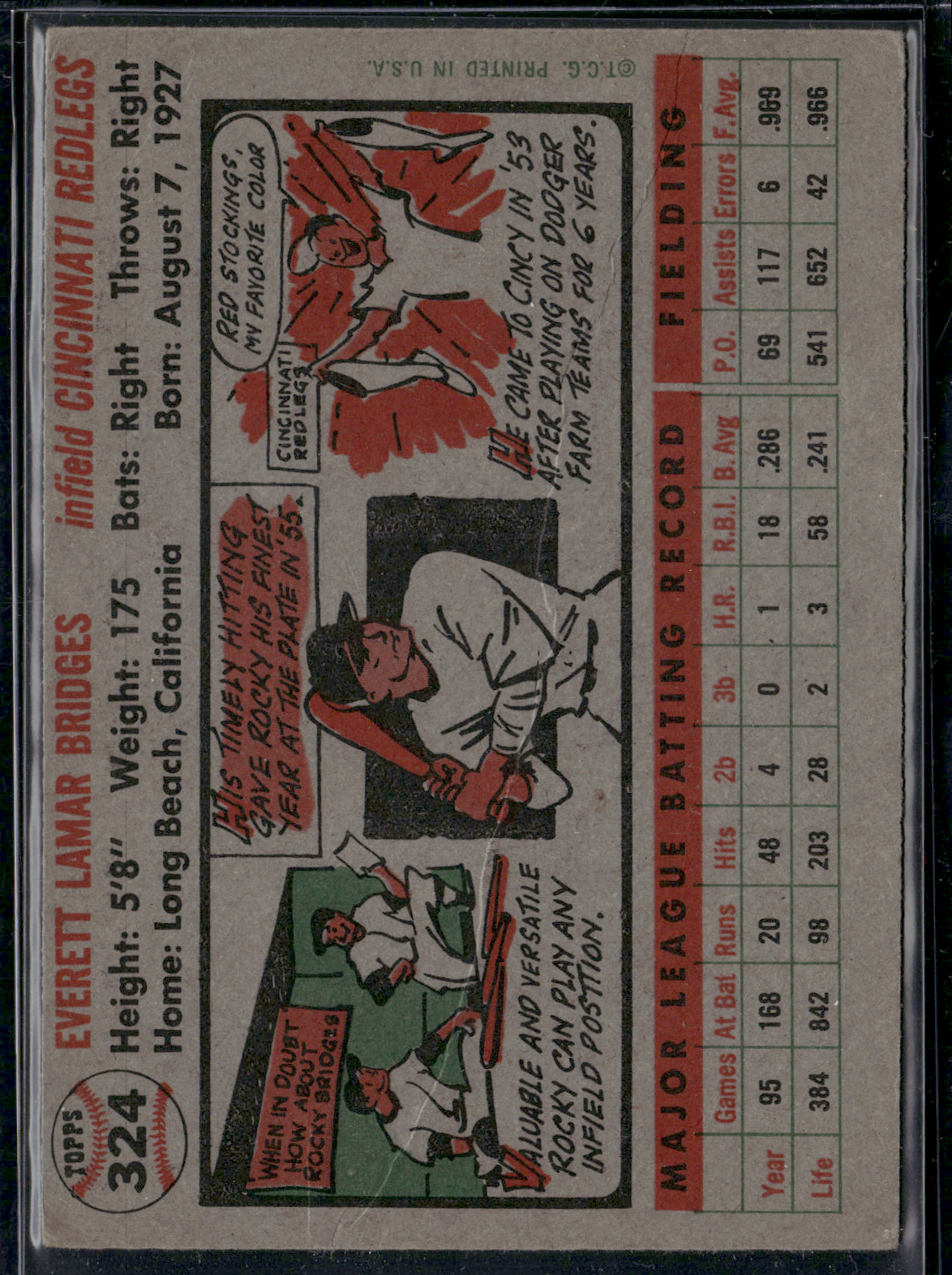1956 Topps ROCKY BRIDGES #324 Crease