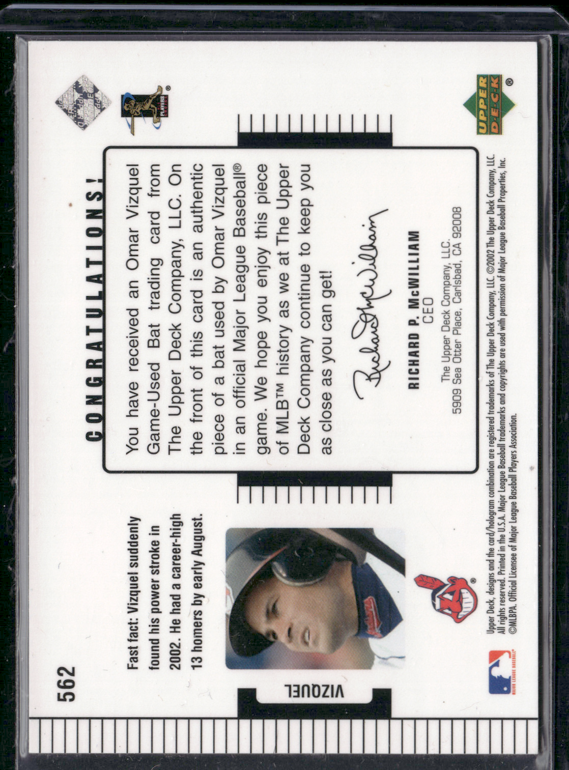 2002 Upper Deck OMAR VIZQUEL #562 Diamond Collection 44/775 (NM)