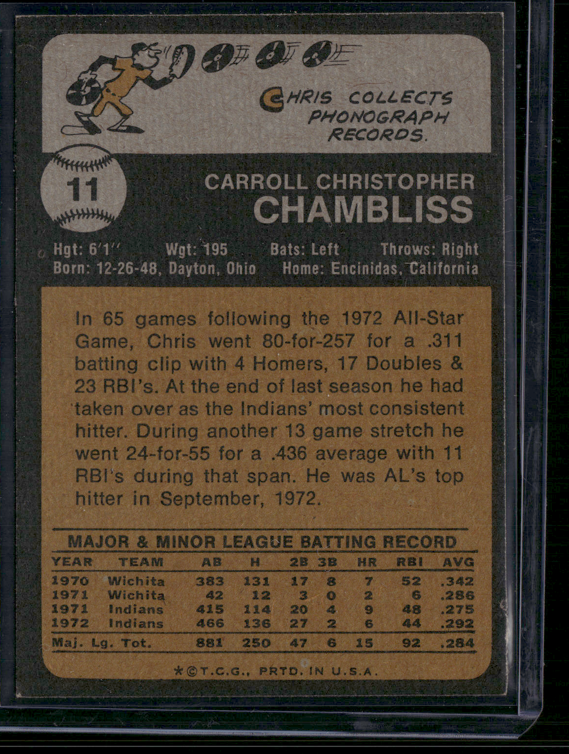 1973 Topps CHRIS CHAMBLISS #11 (EX-EX/MT)