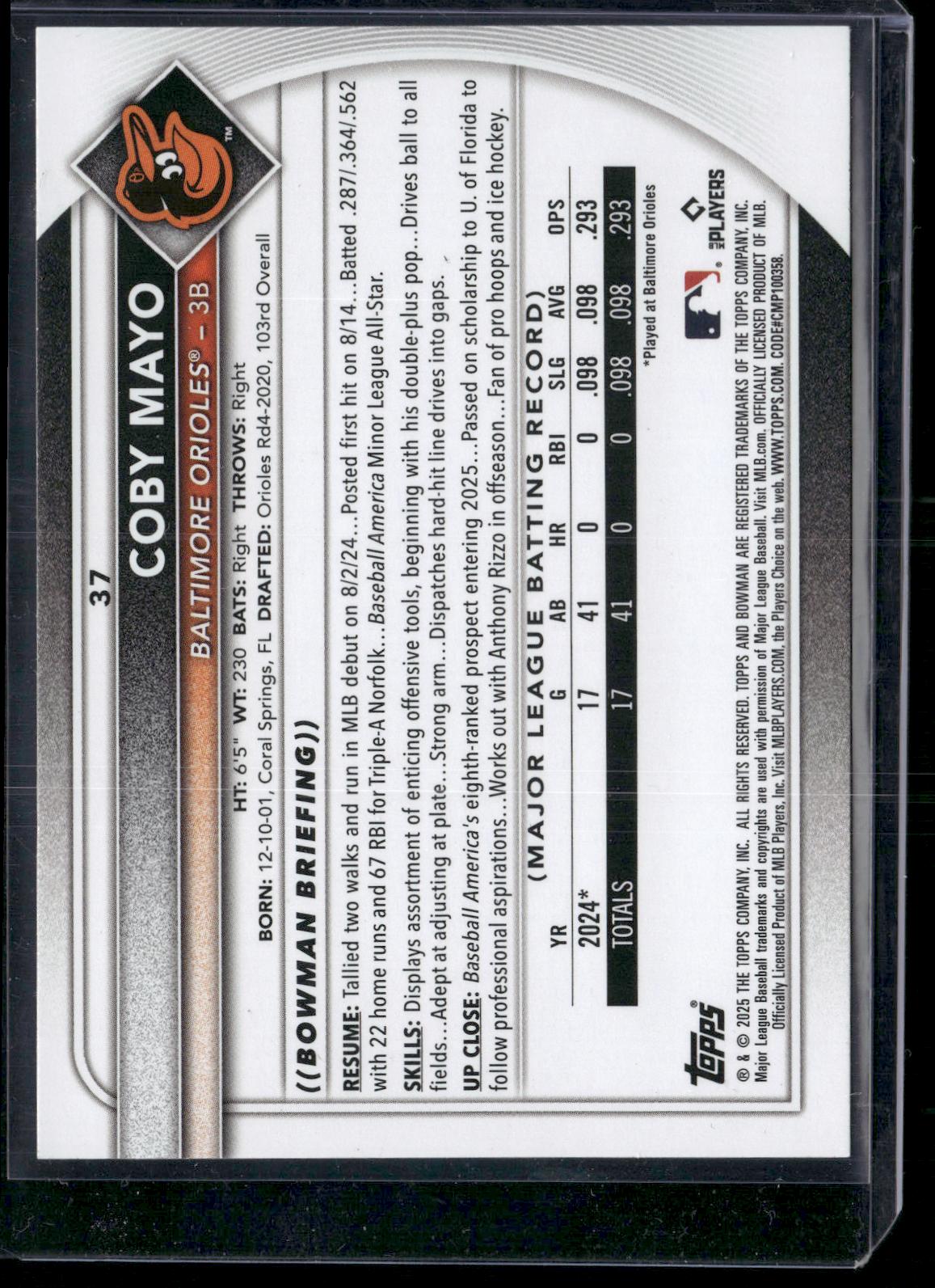 2025 Bowman COBY MAYO RC Rookie Card #37