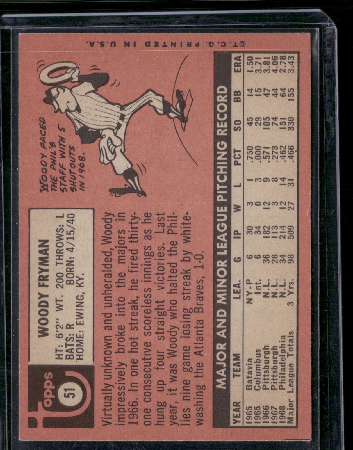 1969 Topps WOODY FRYMAN #51 (VG)