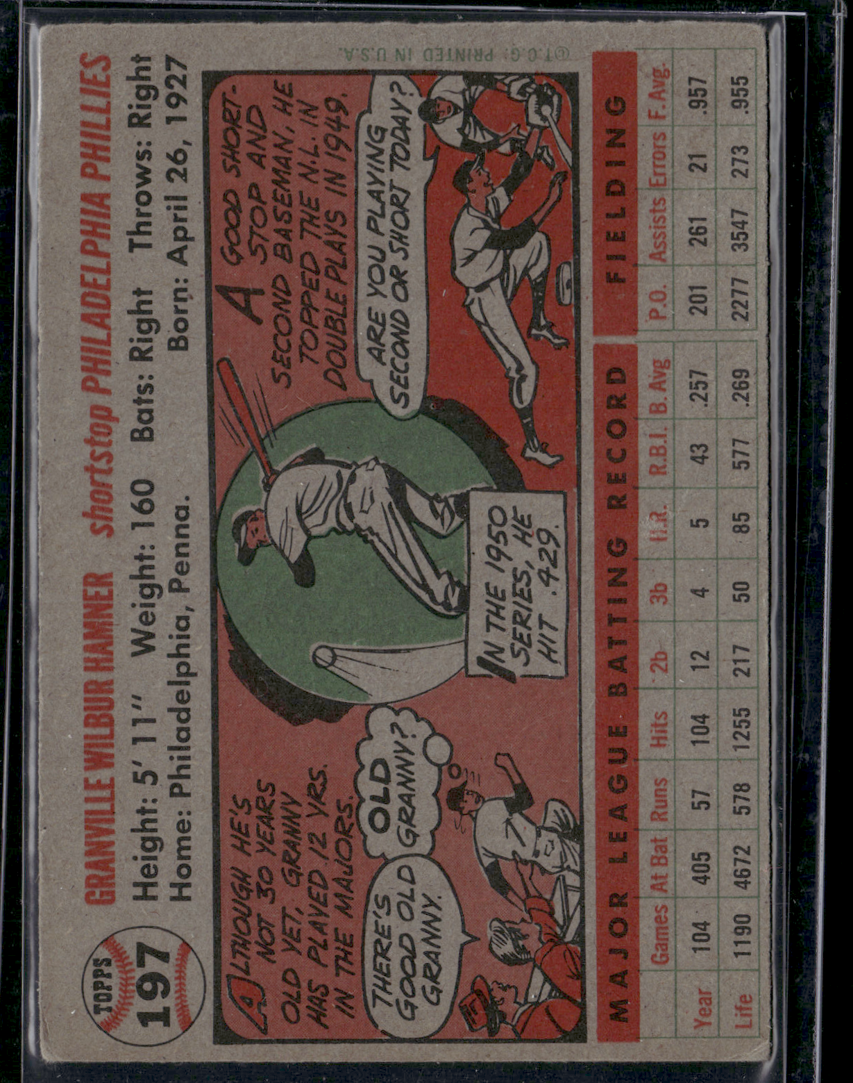 1956 Topps GRANNY HAMNER #197 Light Wrinkles