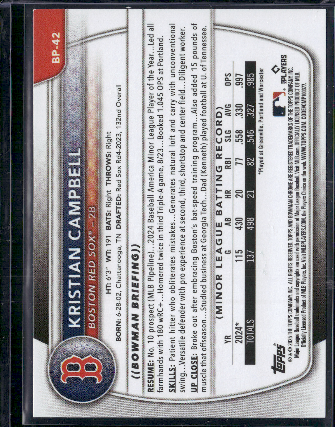 2025 Bowman KRISTIAN CAMPBELL #BP-42