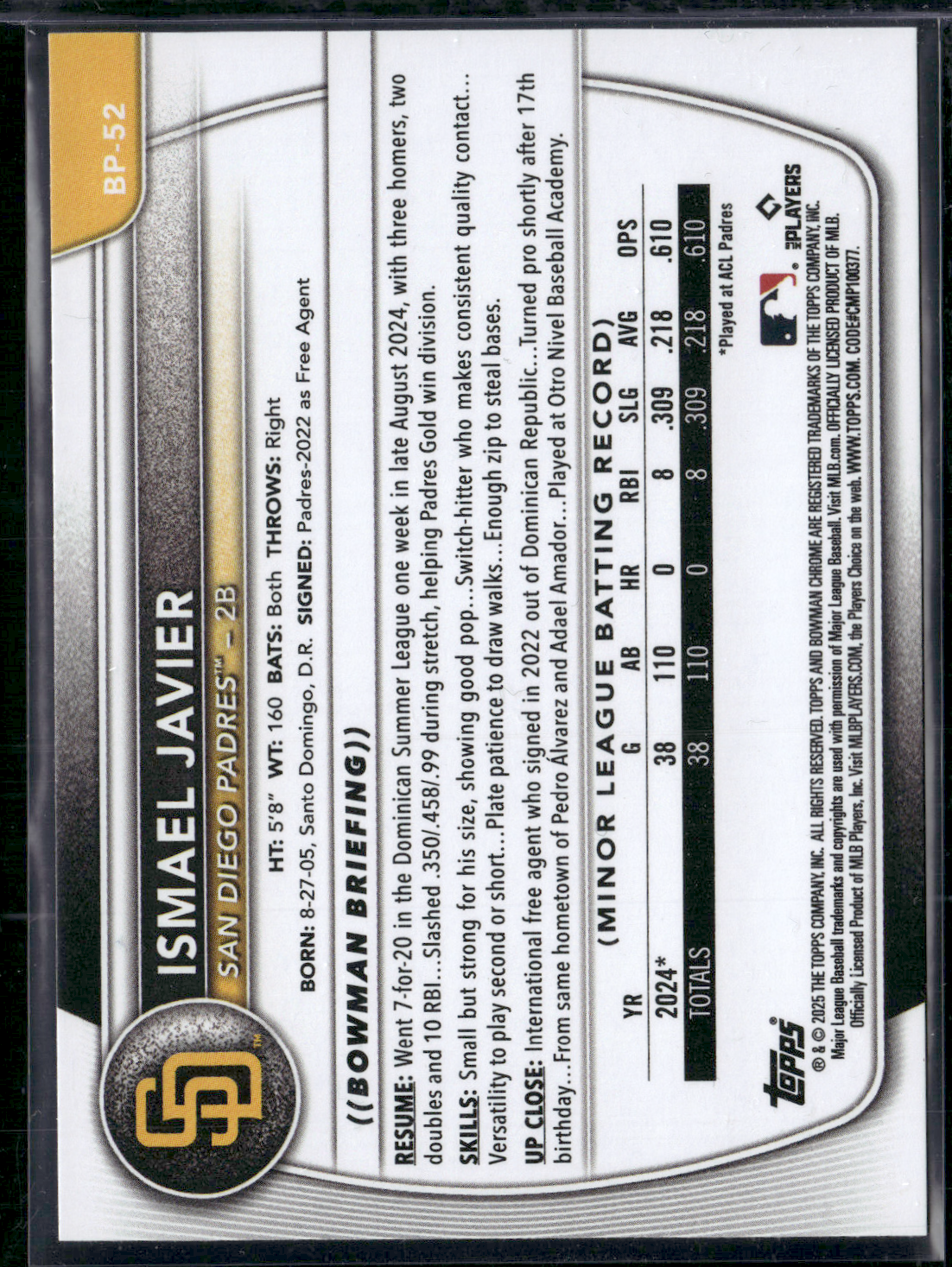 2025 Bowman ISMAEL JAVIER #BP-52 1st Bowman