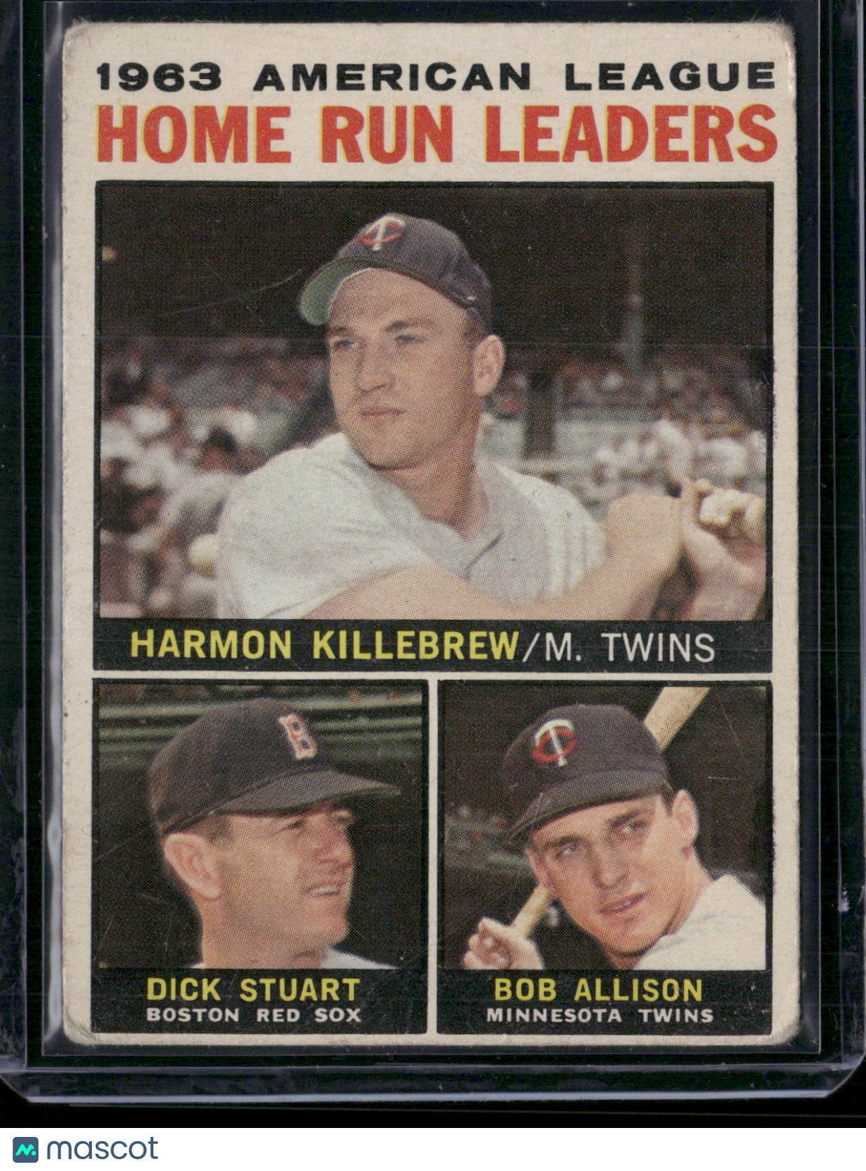 1964 Topps HARMON KILLEBREW/STUART/ALLISON #10 1963 AL HR Leaders (Good)