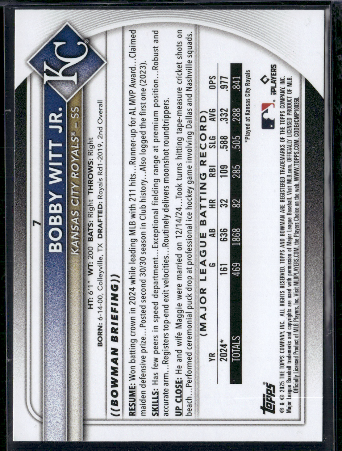 2025 Bowman BOBBY WITT JR #7