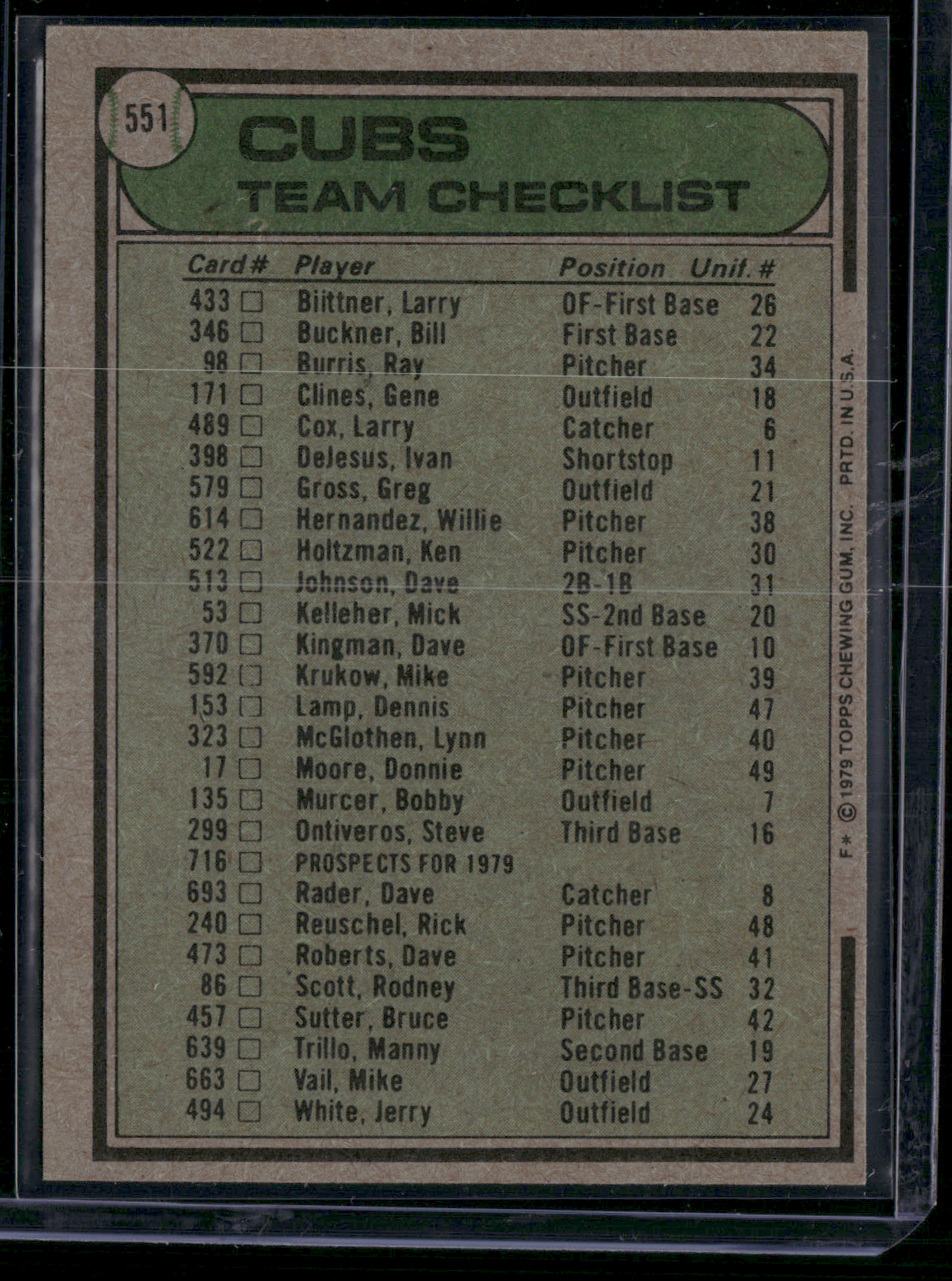 1979 Topps CHICAGO CUBS #551 (EX/MT)