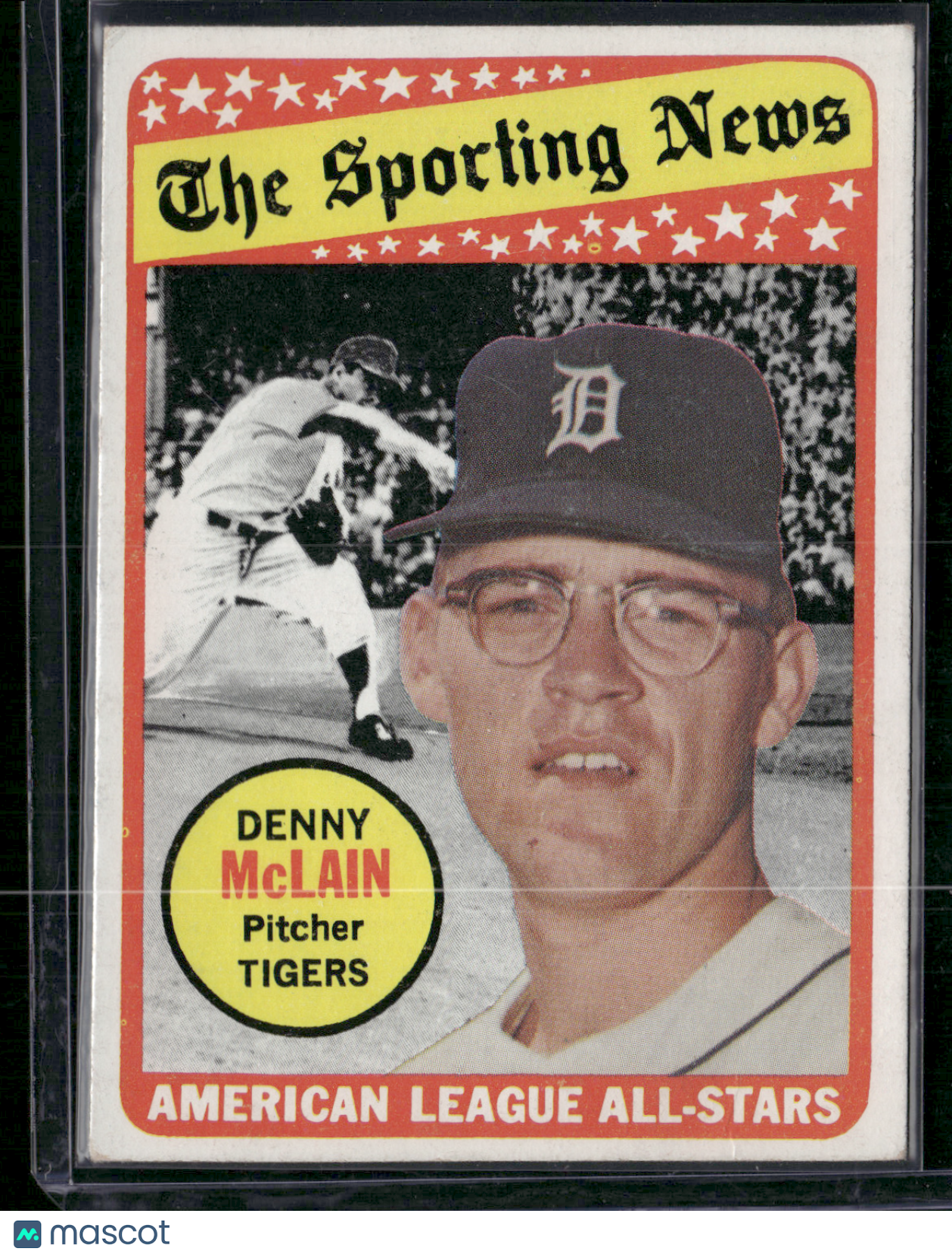1969 Topps DENNY MCLAIN #433 All Star Wax Stain on back Corner Crease (Good)