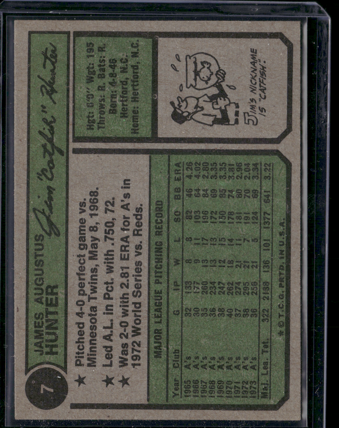 1974 Topps JIM "CATFISH" HUNTER #7 (EX)