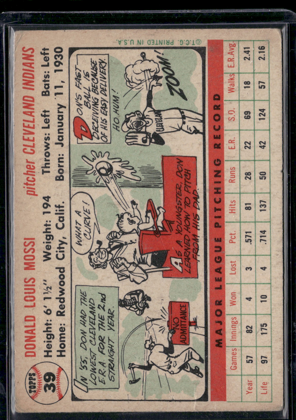 1956 Topps DON MOSSI #39 Surface wear